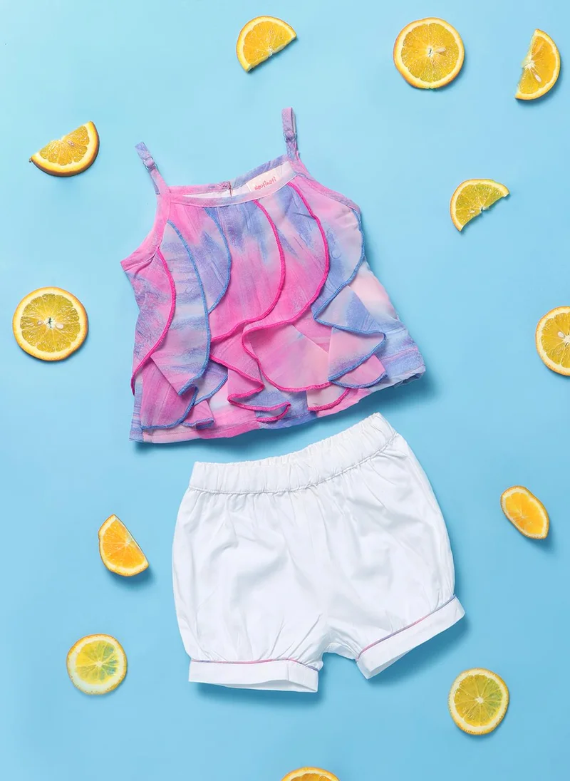 نوتيناتي طقم ملابس بناتي بطبعة تجريدية مكشكشة